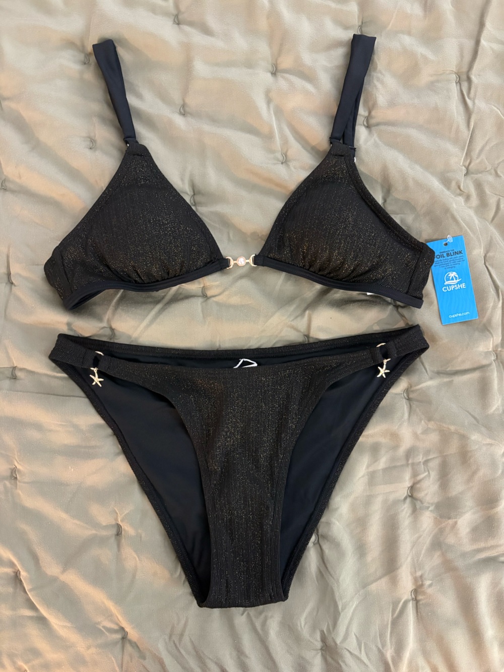Cupshe Black Shimmer Triangle Bikini Set - Picture 4 of 8